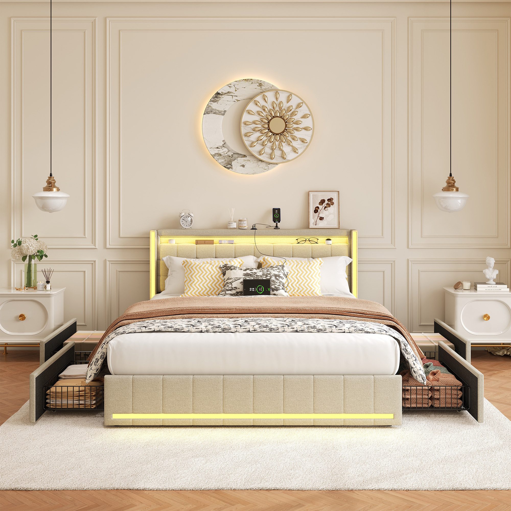 PXloue Polsterbett LED Doppelbett 140x200cm mit günstig online kaufen