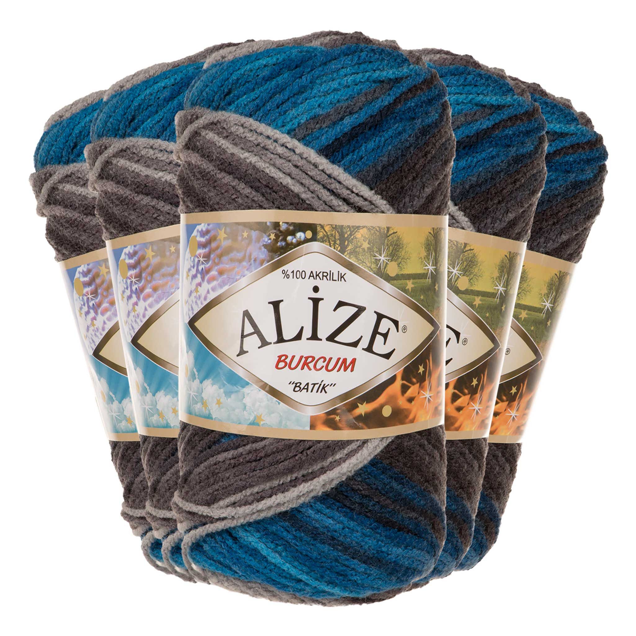 Alize 500g Strickgarn ALIZE BURCUM Batik Wolle Winter Handstrickgarn Effektgarn, 1050 m (Paket, 5-St), 4200 weiß-grau-blaugrau-blau