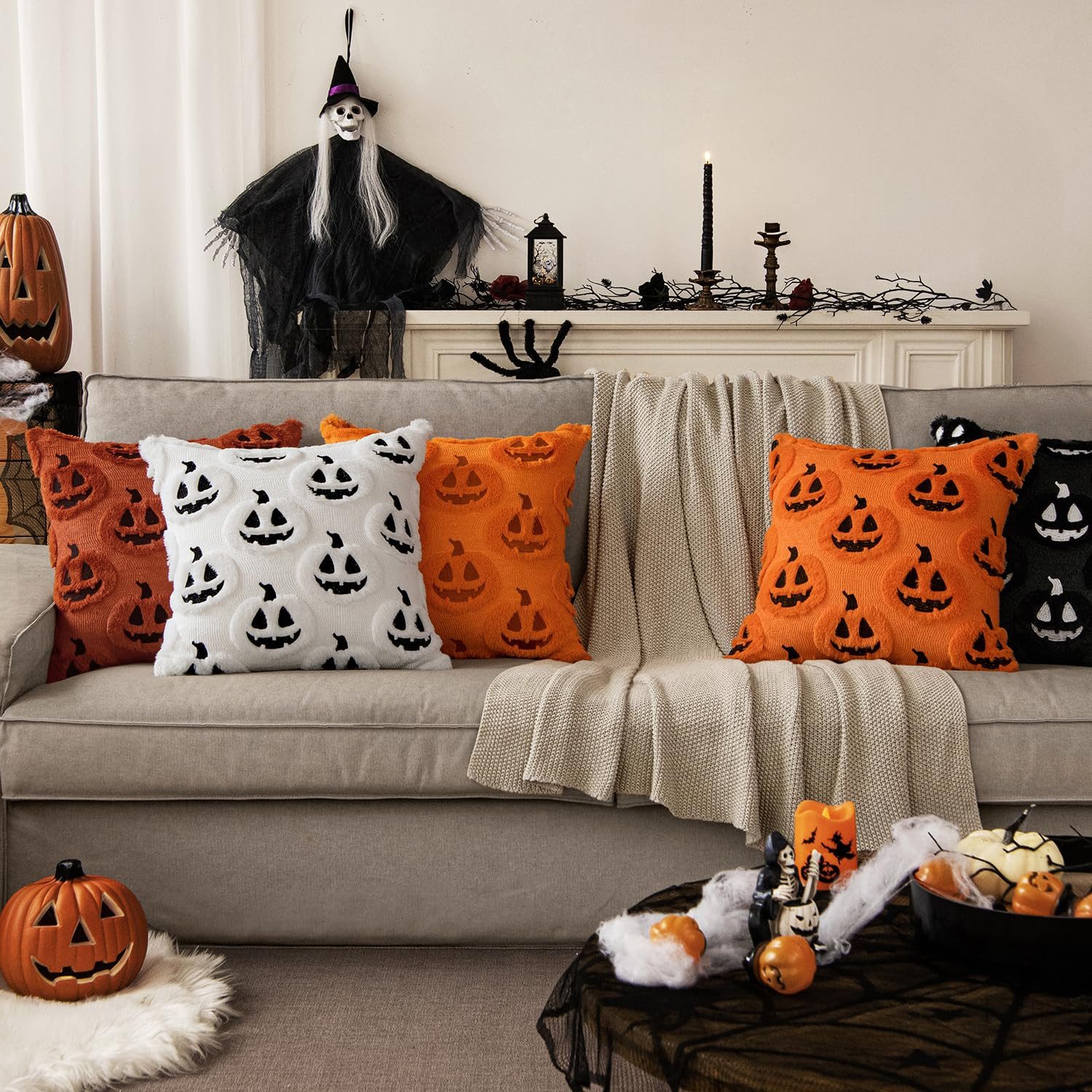 Sorvyzxn Kissenbezug Halloween Kissenbezug mit Kürbismuster 45x45cm Dekorative, (2 Stück), Kissenbezüge Kissenhülle für Thanksgiving, Herbst und Halloween