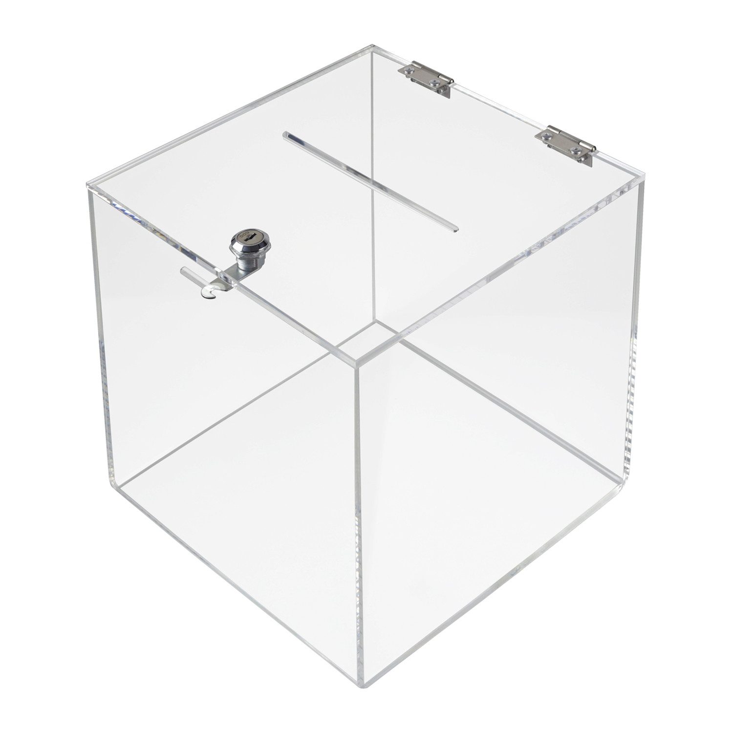 HMF Geldkassette Acryl Spendenbox 46917 mit Schloss, 25 x 25 x 25 cm, DIN A5, transparent