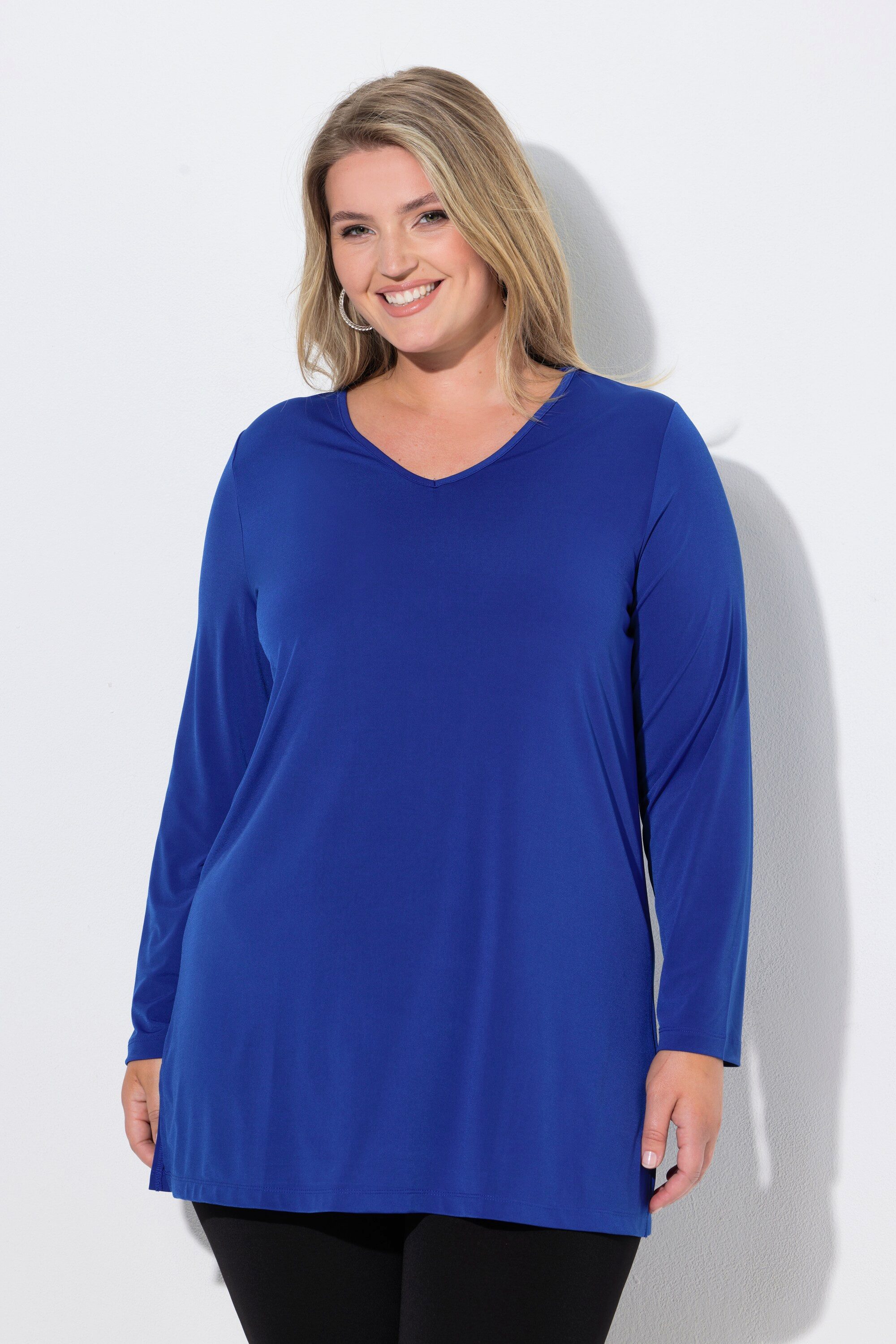 Ulla Popken Longshirt Longshirt A-Linie V-Ausschnitt Langarm