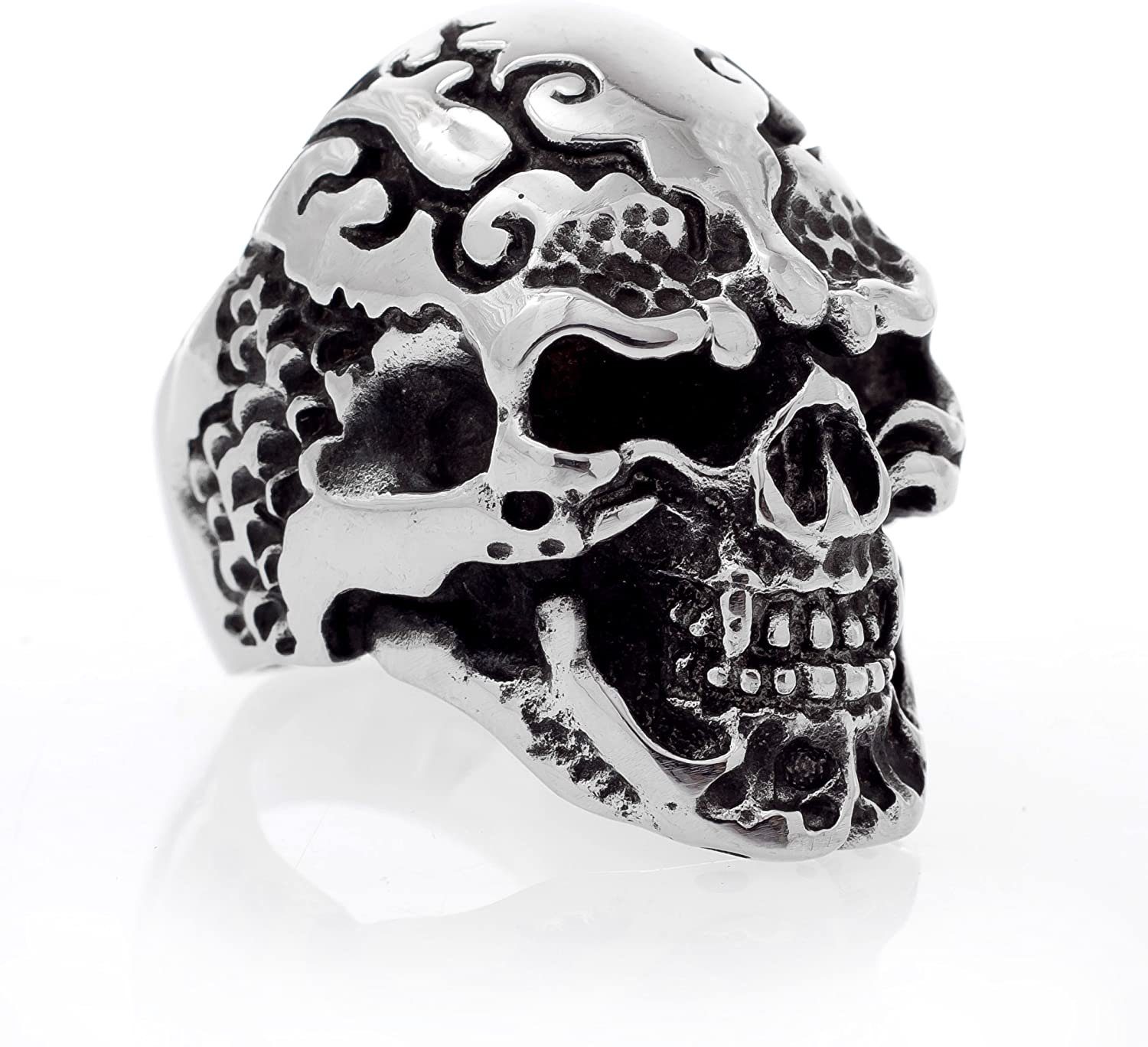 Edelstahl Karisma 316L - Karisma -Totenkopf Gothic - Bulk skull Fingerring Poliert Hoch 70 Ring SRSK005 (22.3) -
