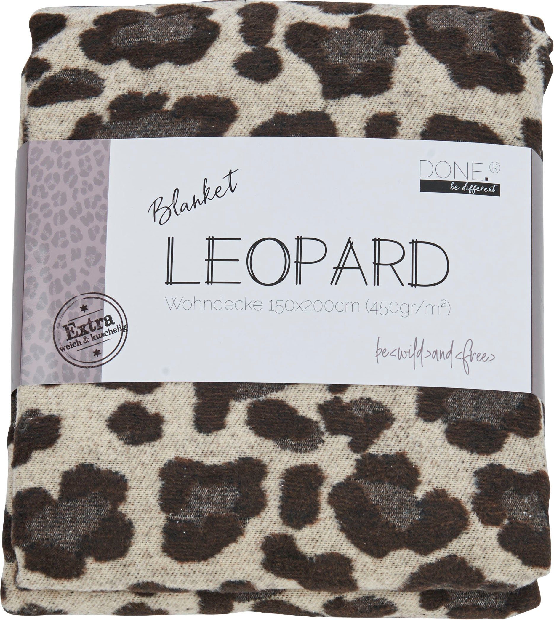 Kuscheldecke einfassender mit Leo-Look, im Leopard, done.®, Ziernaht Wohndecke Wohndecke