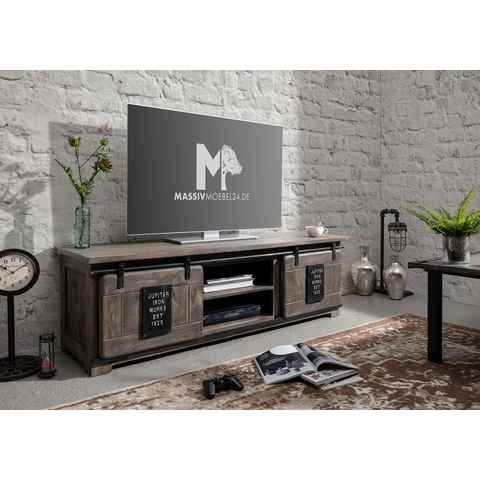 Massivmoebel24 TV-Board TV-Board Mango 160x45x50 grau lackiert RAILWAY #201