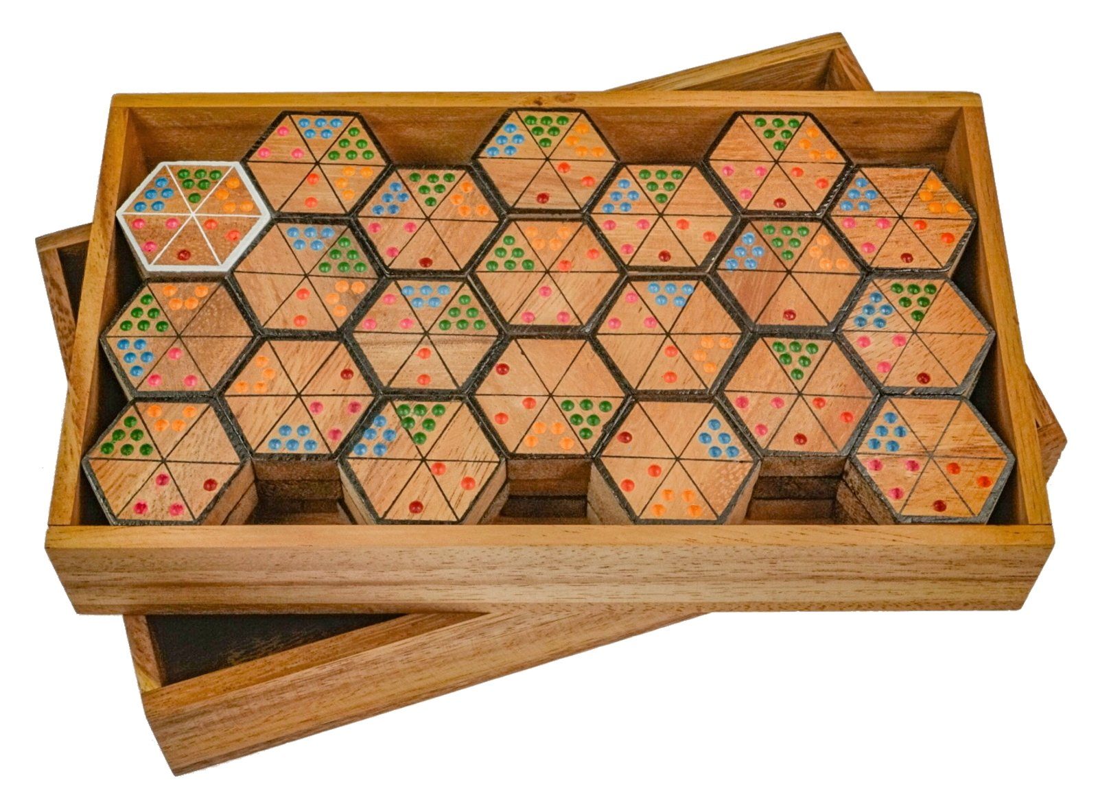 Spieler einem Holzspiele 63 6 Hexadomino Spiel, Spielsteinen - für Holzkasten mit bis in Logoplay 2 Holzspielzeug