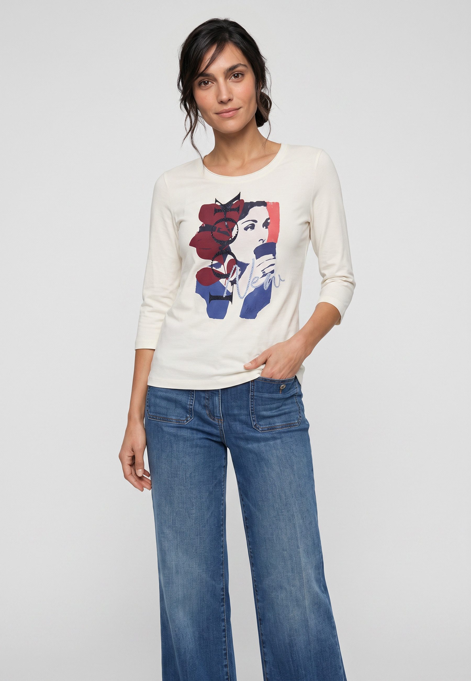 Olsen T-Shirt mit Placement Print und 3/4-Ärmeln