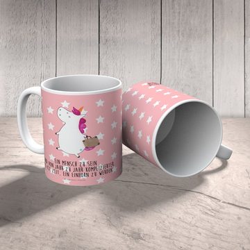 Mr. & Mrs. Panda Kinderbecher Einhorn Koffer - Rot Pastell - Geschenk, Einhörner, Outdoorgeschirr, Kunststoff, Mikrowellenbeständig