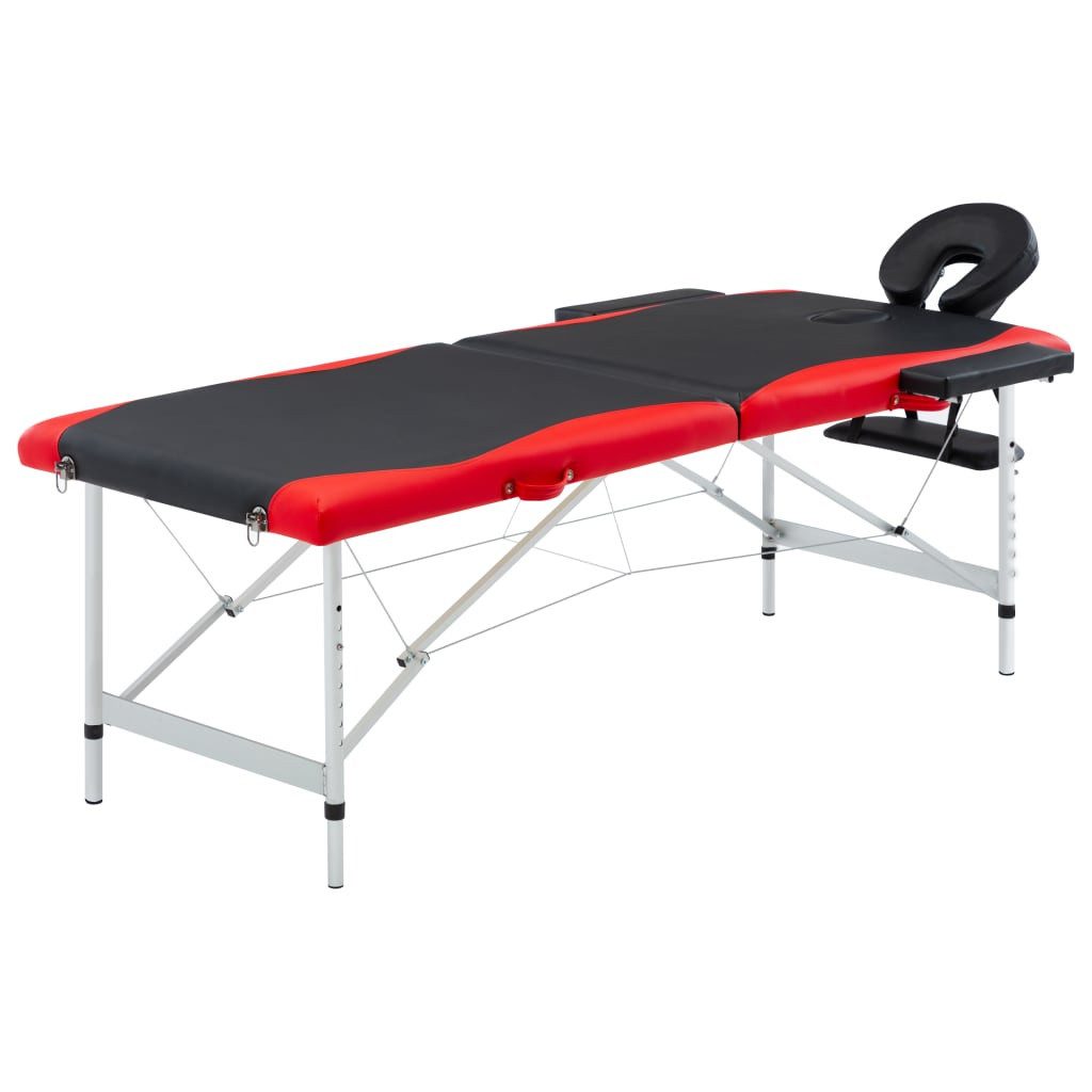 vidaXL Massageliege Massagetisch Klappbar 2 Zonen Aluminium Schwarz und Rot