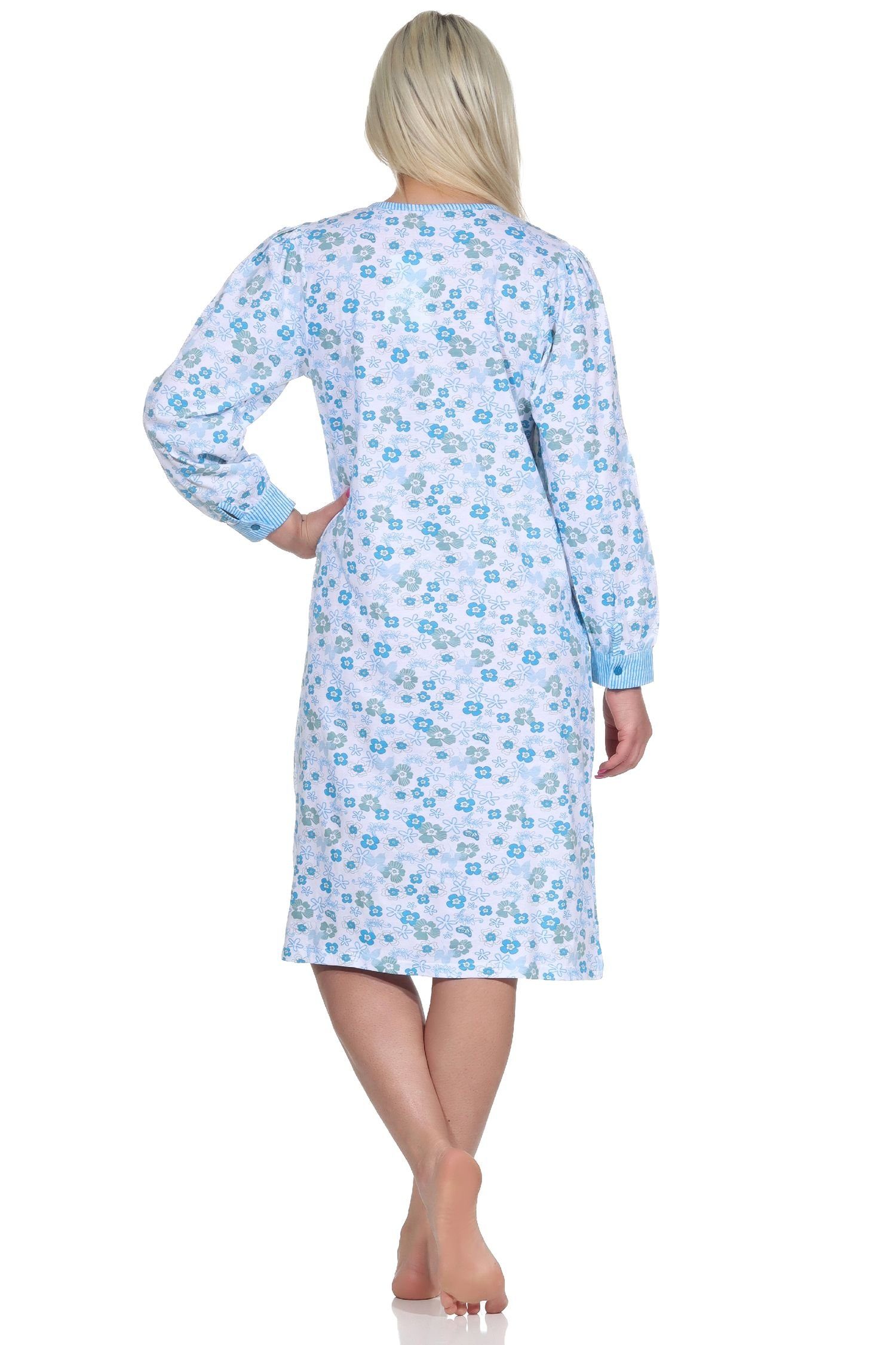 Normann mit Frauliches Damen Nachthemd Nachthemd am Bündchen,cm Länge, Hals Knopfleiste blau