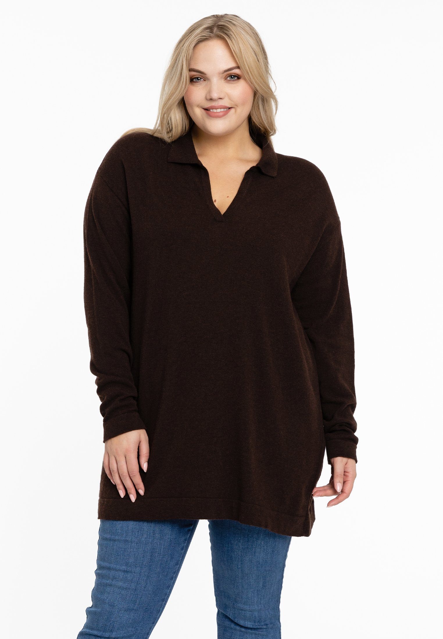 Yoek Longpullover Große Größen brown