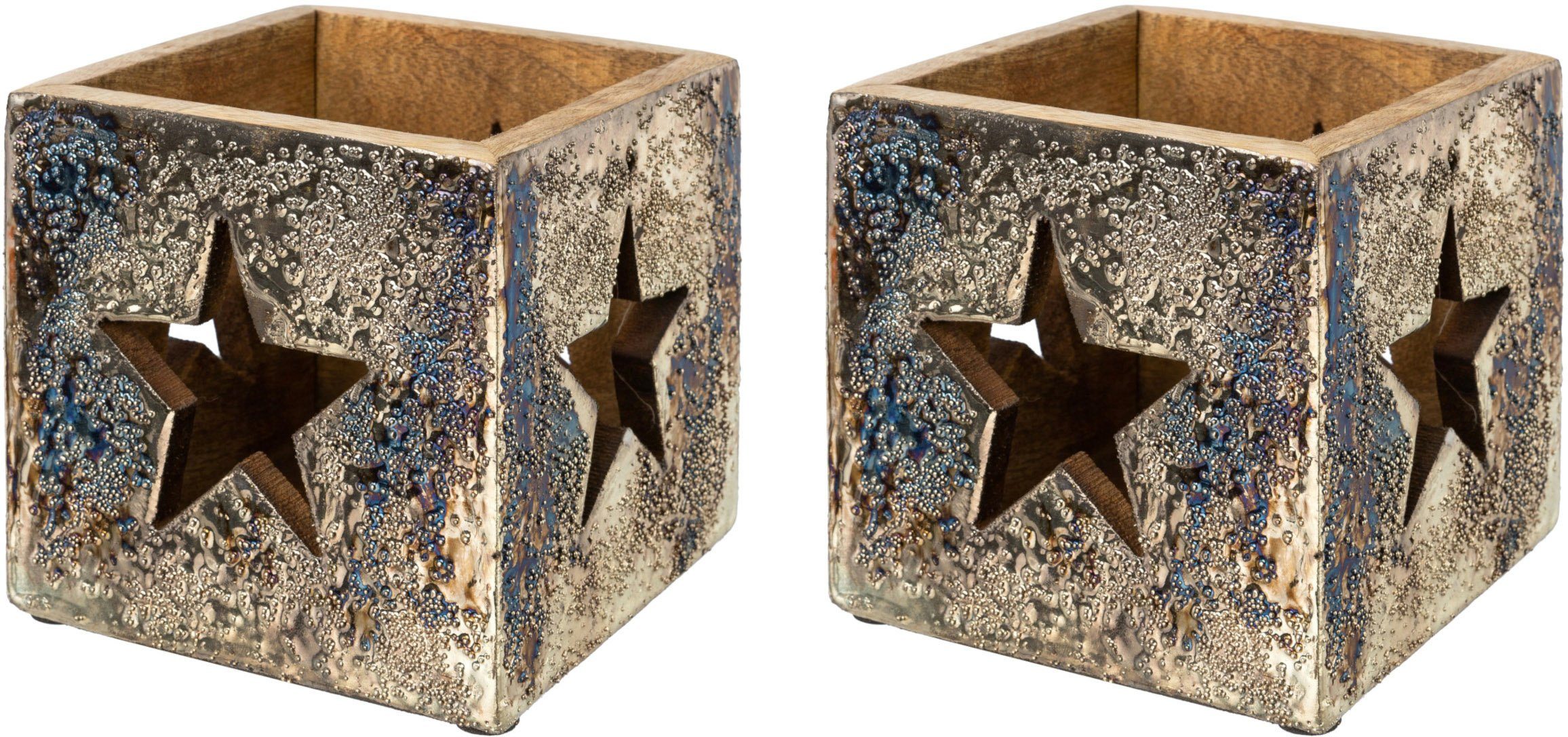 Creativ deco Windlicht Weihnachtsdeko (2 St), mit eleganter silberfarbener Folierung, 2er Set