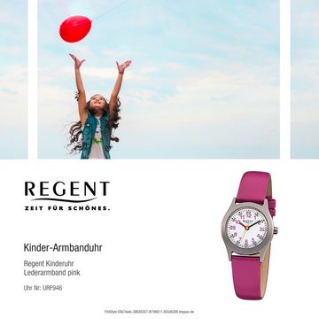 Regent Quarzuhr Regent Kinder-Armbanduhr pink Analog F-946, (Analoguhr), Kinder Armbanduhr rund, klein (ca. 26mm), Lederarmband
