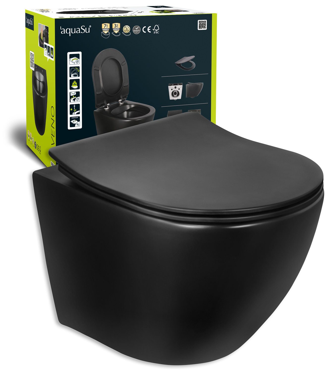 aquaSu Tiefspül-WC, Wand WC, spülrandlos, Schwarz, günstig online kaufen