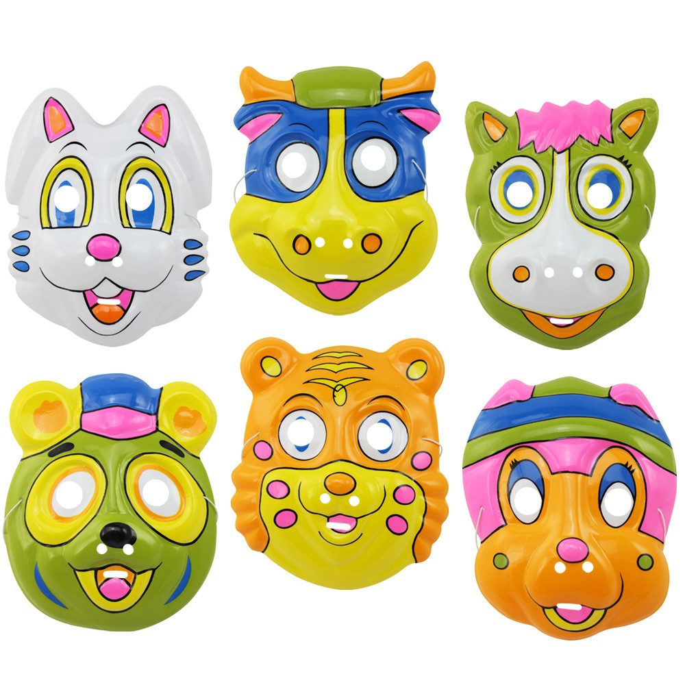 com-four Verkleidungsmaske Tier-Maske mit Gummiband in Einheitsgröße, (6-tlg), Tiermaske bunt 6x