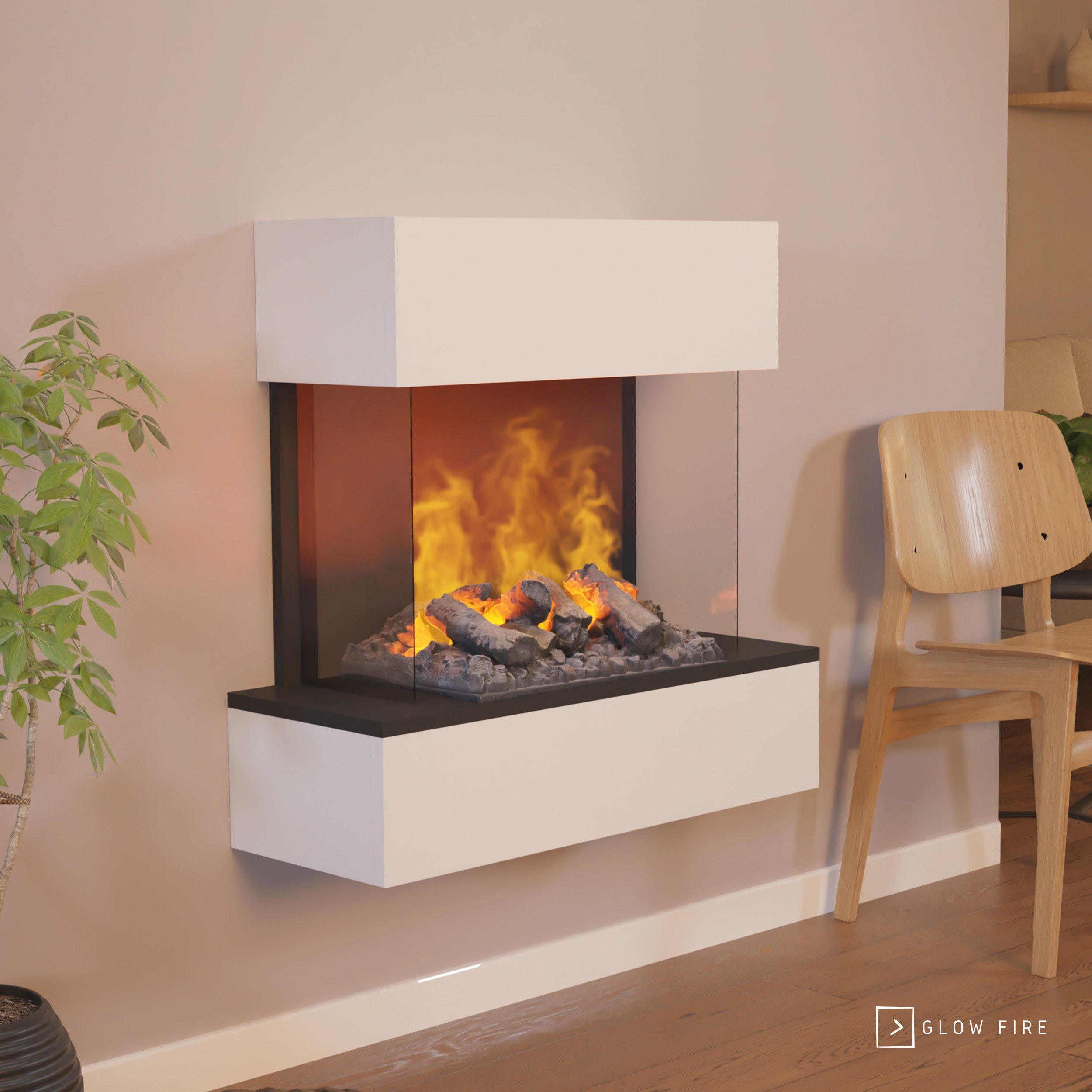 GLOW FIRE Elektrokamin Hölderlin Sims Wasserdampf Kamin, Wandkamin, Elektrischer Kamin, Wasserdampfkamin mit 3D Feuer und Knisterfunktion