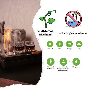 gowoll Tischfeuer Bio-Ethanol Tischkamin für Indoor & Outdoor, Echtfeuer Finire (Dekokamin, komplett), wärmend