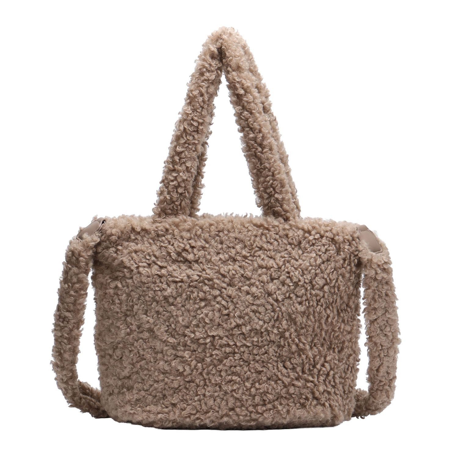 ITALYSHOP24 Schultertasche DAMEN TEDDY Shopper Plüsch TASCHE Tote Bag Felltasche Kuscheltasche, Umhängetasche Wintertasche Beuteltasche Weekender Lammfell-Optik Hobo