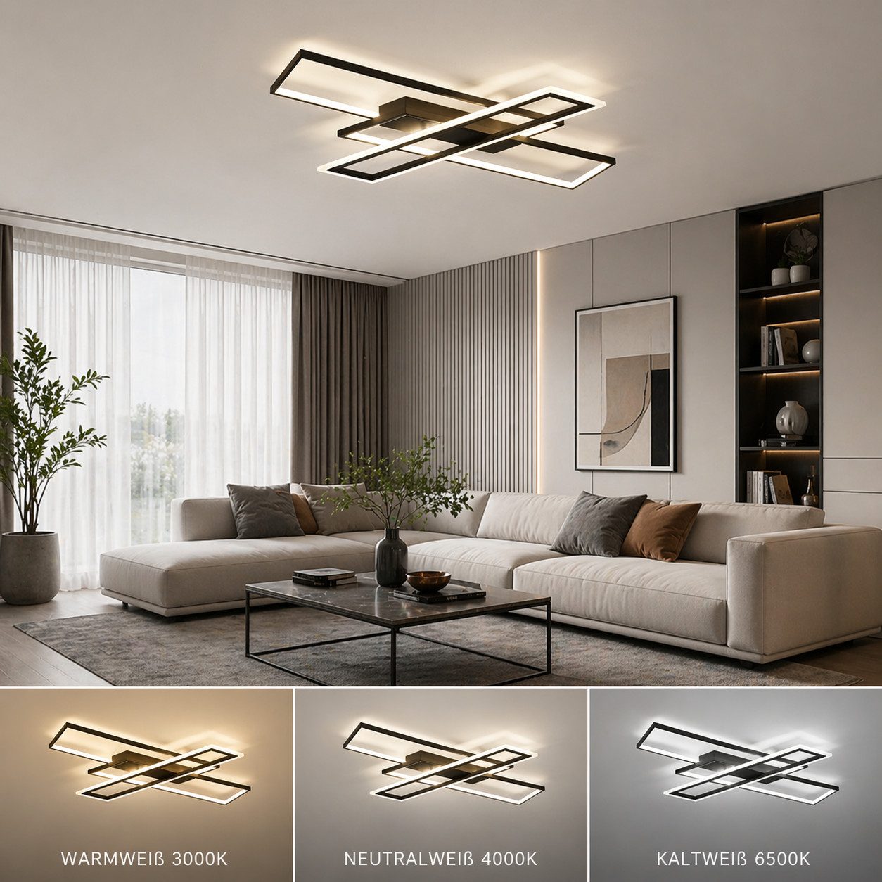 OYLCDI Deckenleuchten LED Deckenlampe 6 Rahmen,Dimmbar mit Fernbedienung für Wohnzimmer, LED fest integriert, 72W 3000-6500k, Modern Runde Wohnzimmer Schlafzimmer Arbeitszimmer Esszimmer Dekoration Lampen, Wohnzimmer-Leuchte