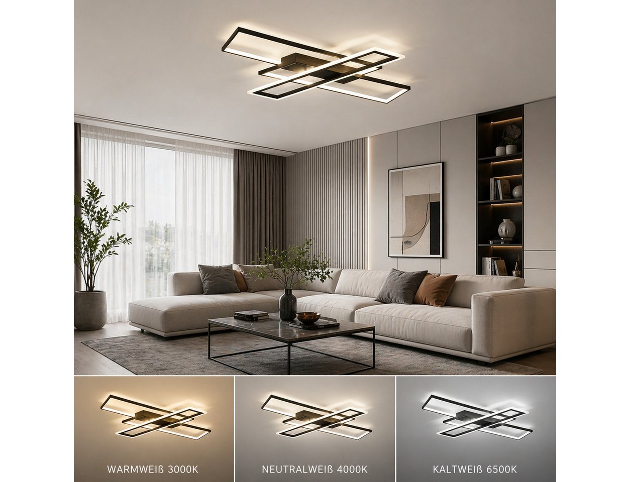 OYLCDI Deckenleuchten LED Deckenlampe 6 Rahmen,Dimmbar mit Fernbedienung für Wohnzimmer, LED fest integriert, 72W 3000-6500k, Modern Runde Wohnzimmer Schlafzimmer Arbeitszimmer Esszimmer Dekoration Lampen, Mit Speicherfunktion Timer-Funktion.Lichtfarbe- u