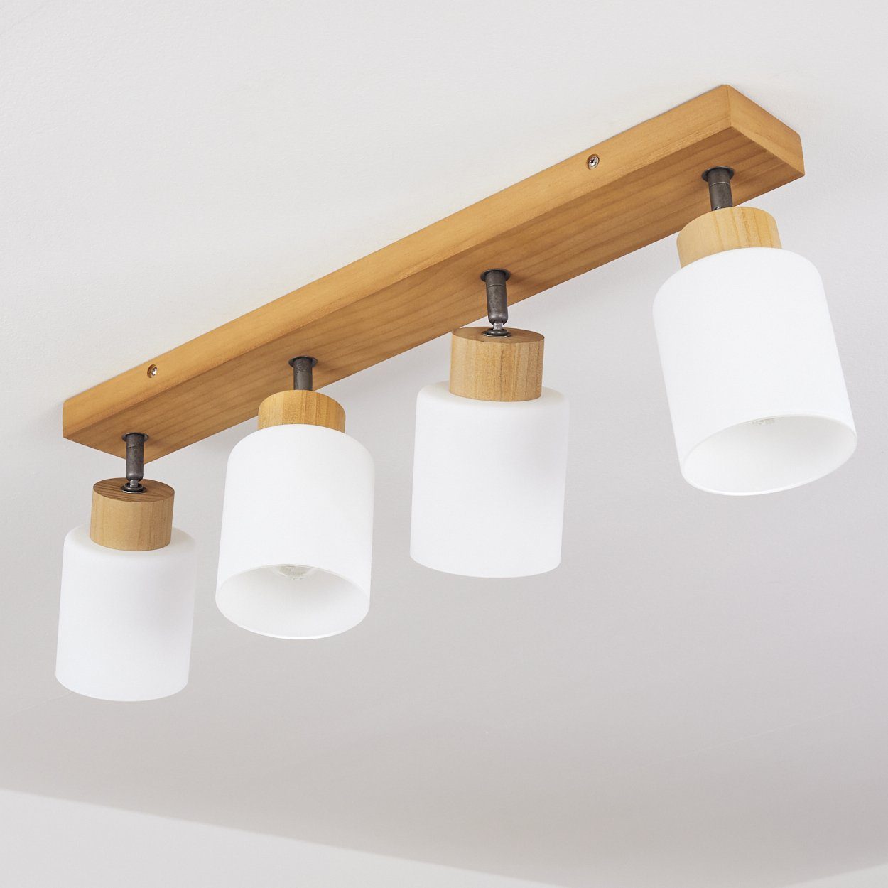 Design Natur/Altsilber/Weiß, verstellbaren mit aus 4xE14 Leuchtmittel, Leuchte Holz/Metall/Glas hofstein Deckenleuchte in skandinavischen im Deckenlampe »Montemassi« Schirmen, ohne