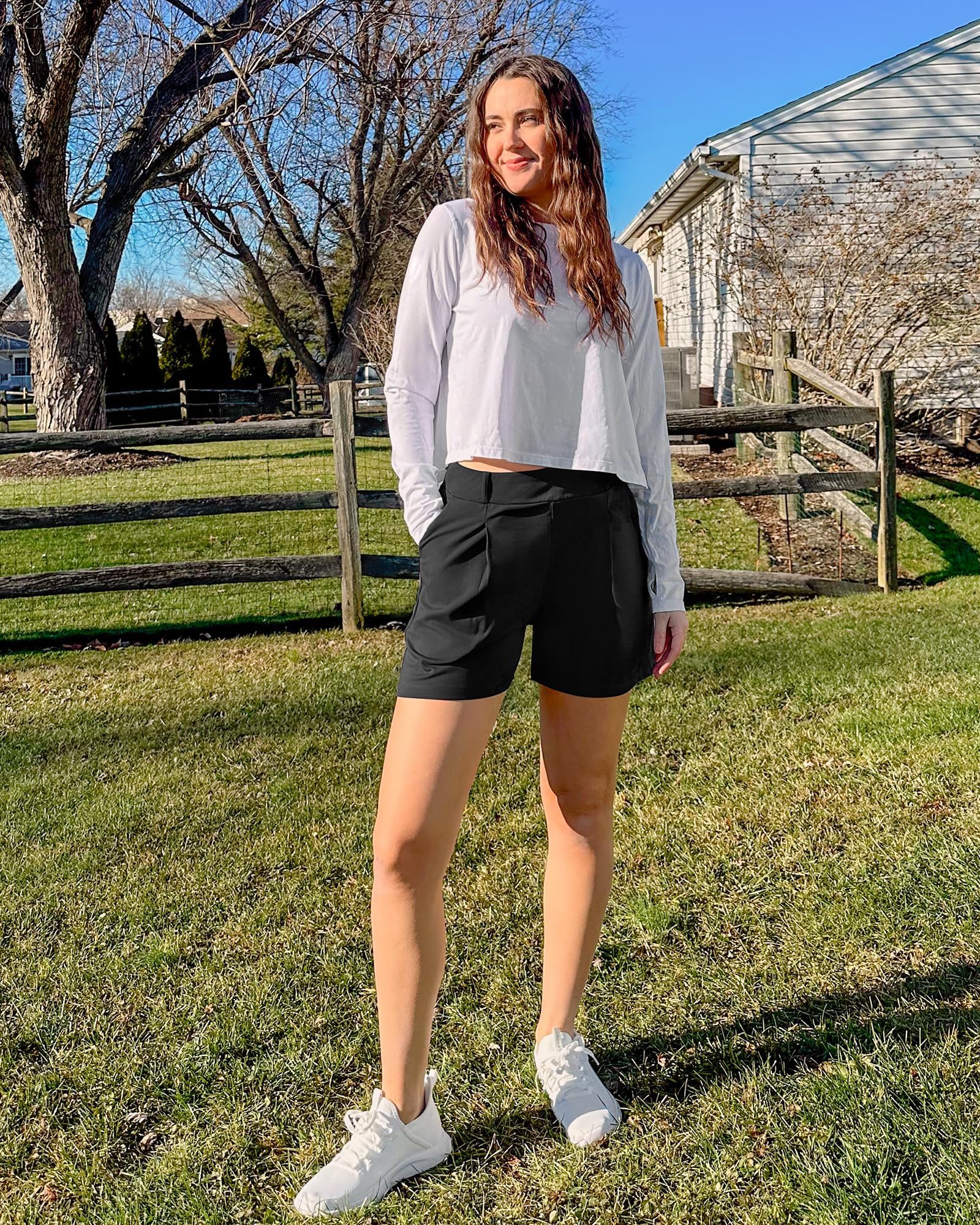 G4Free Shorts Damen Kurze Hose Sommer, Sporthose Laufshorts Elastischer High Waist Trainingshose mit Taschen – Bild 3 von 5