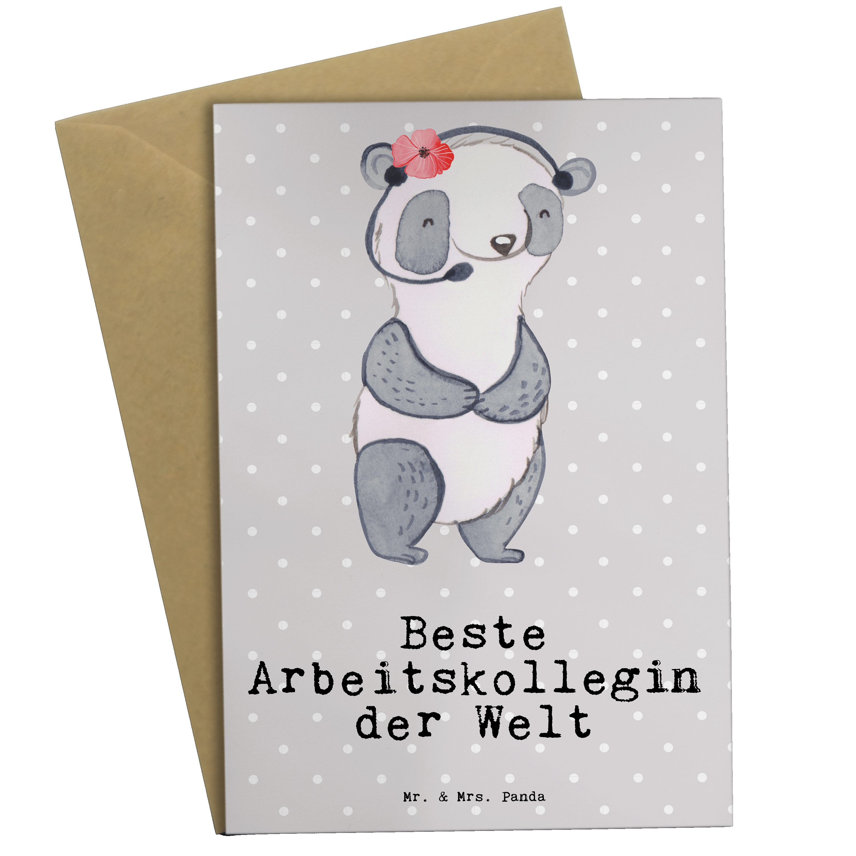 Mr. & Mrs. Panda Grußkarte Panda Beste Arbeitskollegin der Welt - Grau Pastell - Geschenk, Einla