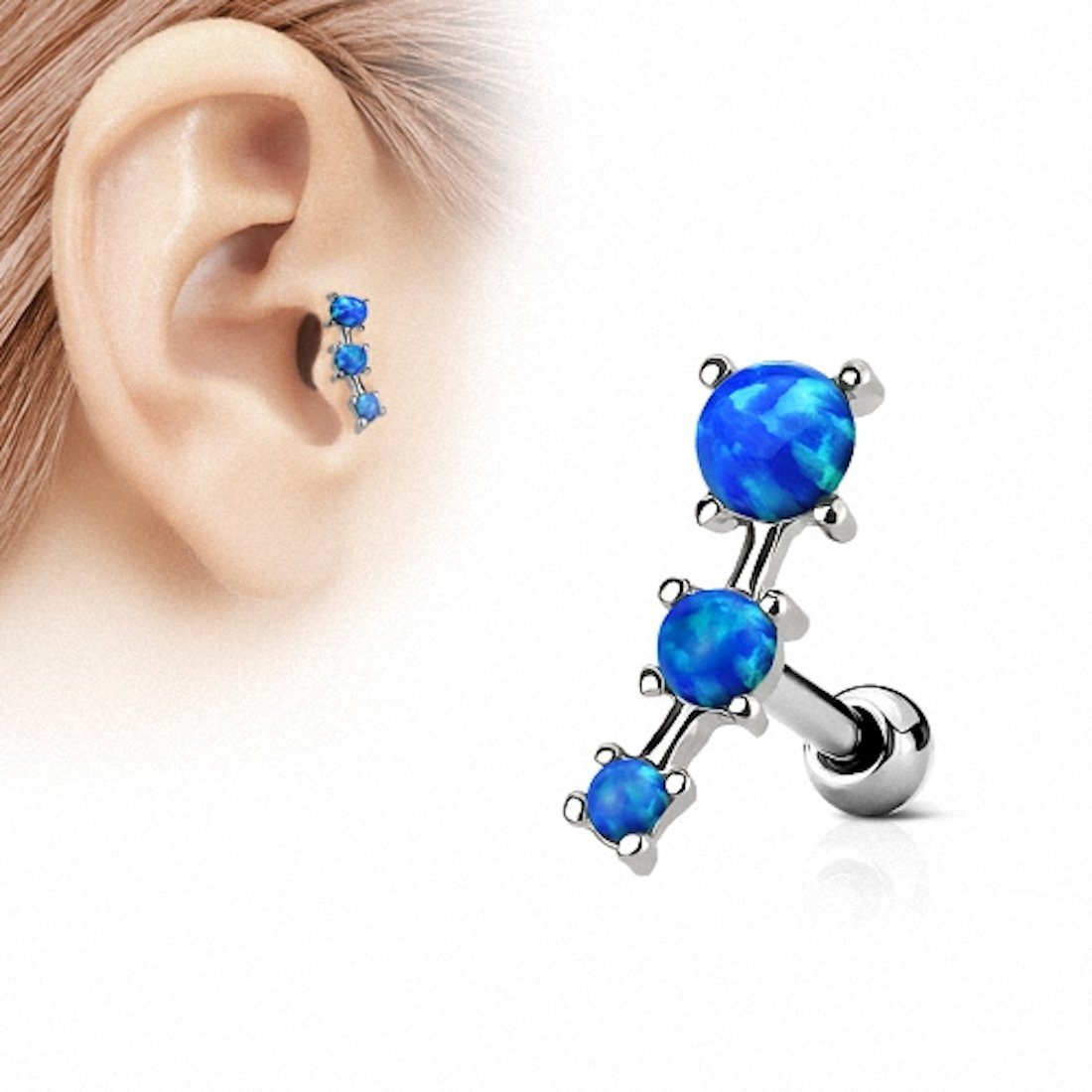 Stecker Piercing Tragus Opal Helixpiercing Opal Cartilage Blau Piercing-Set Ohr Taffstyle mit Steinen, Knorpel Steinen mit 3 Helix 3 Stecker