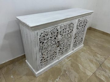 Oriental Galerie Unterschrank Indien Sideboard Jeevan Weiß 140 cm Anrichte Esszimmer, Kommode Flur, Schuhschrank