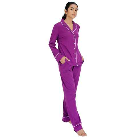 SNOOZE OFF Pyjama Schlafanzug in violett (2 tlg., 1 Stück) mit Kontrastpaspel-Details