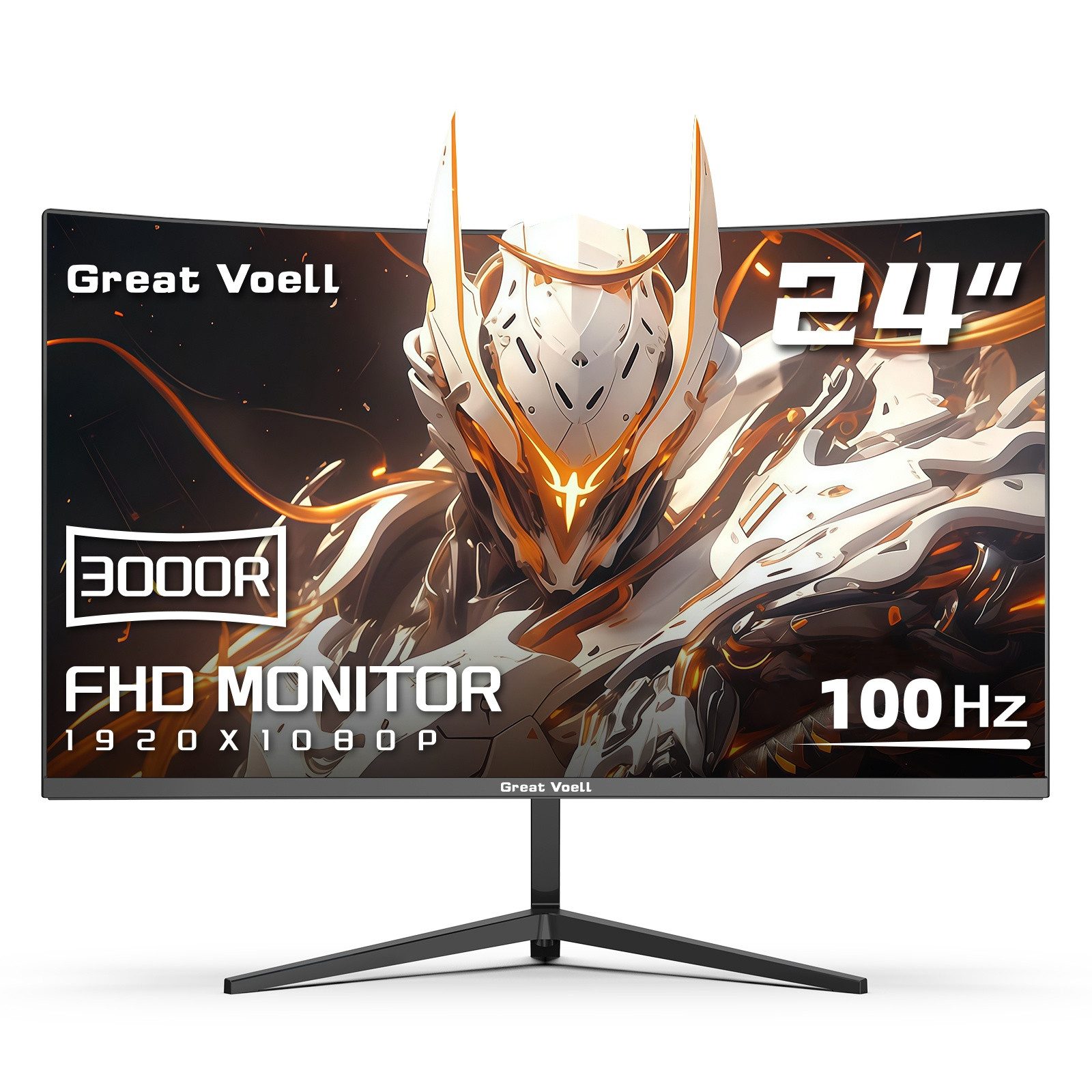 Greatvoell 24-Zoll-Curved-Gaming-Monitor, 100 Hz, Full HD, 1920x1080, 3000R Gaming-Monitor (61 cm/24 ", 1920 x 1080 px, FHD, 1 ms Reaktionszeit, 100 Hz, VA LED, 1ms (MPRT)