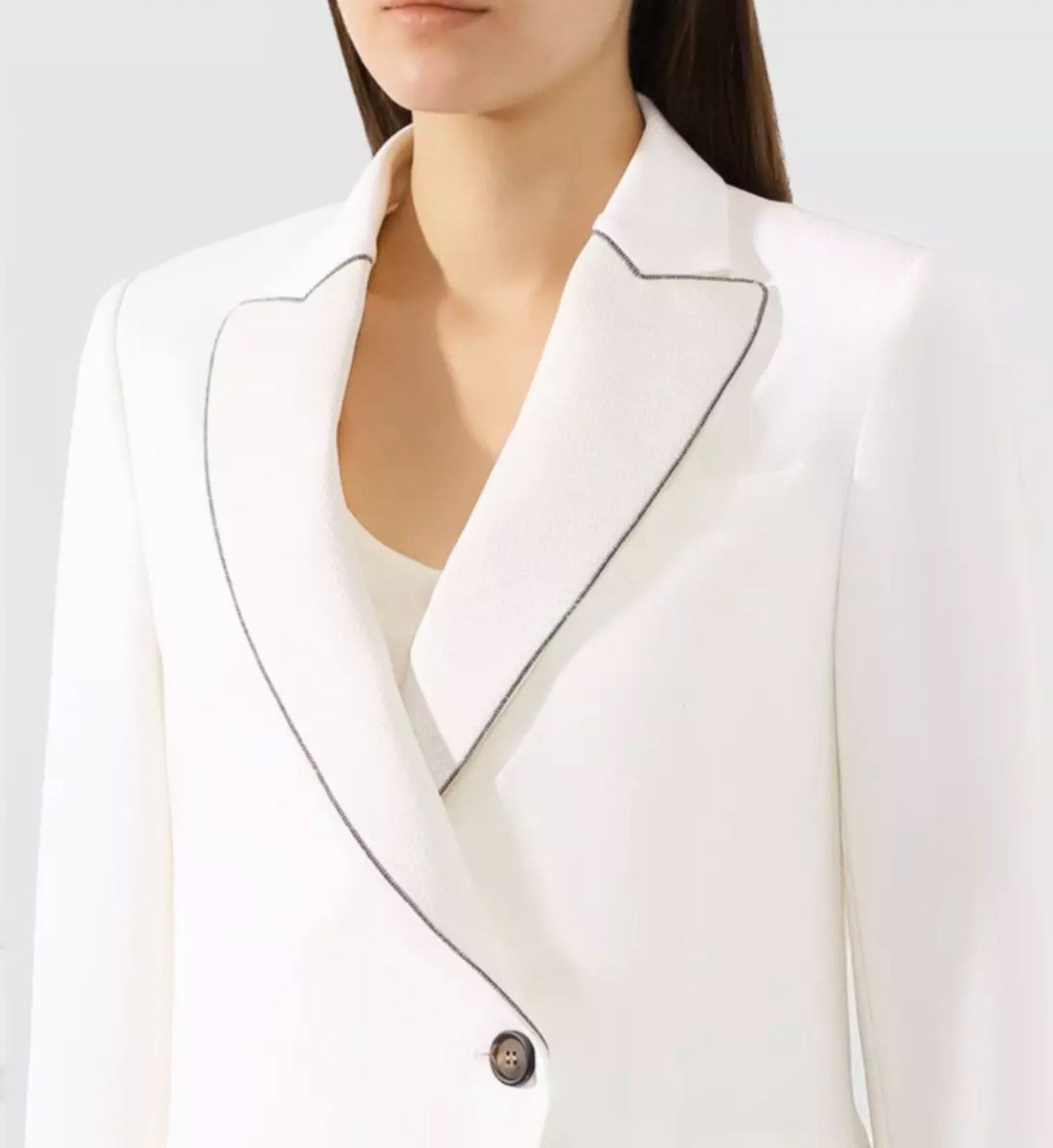 BRUNELLO CUCINELLI Jackenblazer Sakko Jacke mit Perlenverzierung und Metallic-Crêpe-Besatz Schimmernde Metallic-Crepe-Revers für einen Tuxedo-inspirierten Look