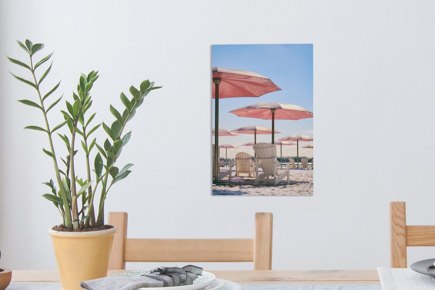 OneMillionCanvasses® Leinwandbild fertig Leinwandbild Sommer, (1 - cm Rosa bespannt Sonnenschirm inkl. 20x30 - Gemälde, St), Zackenaufhänger