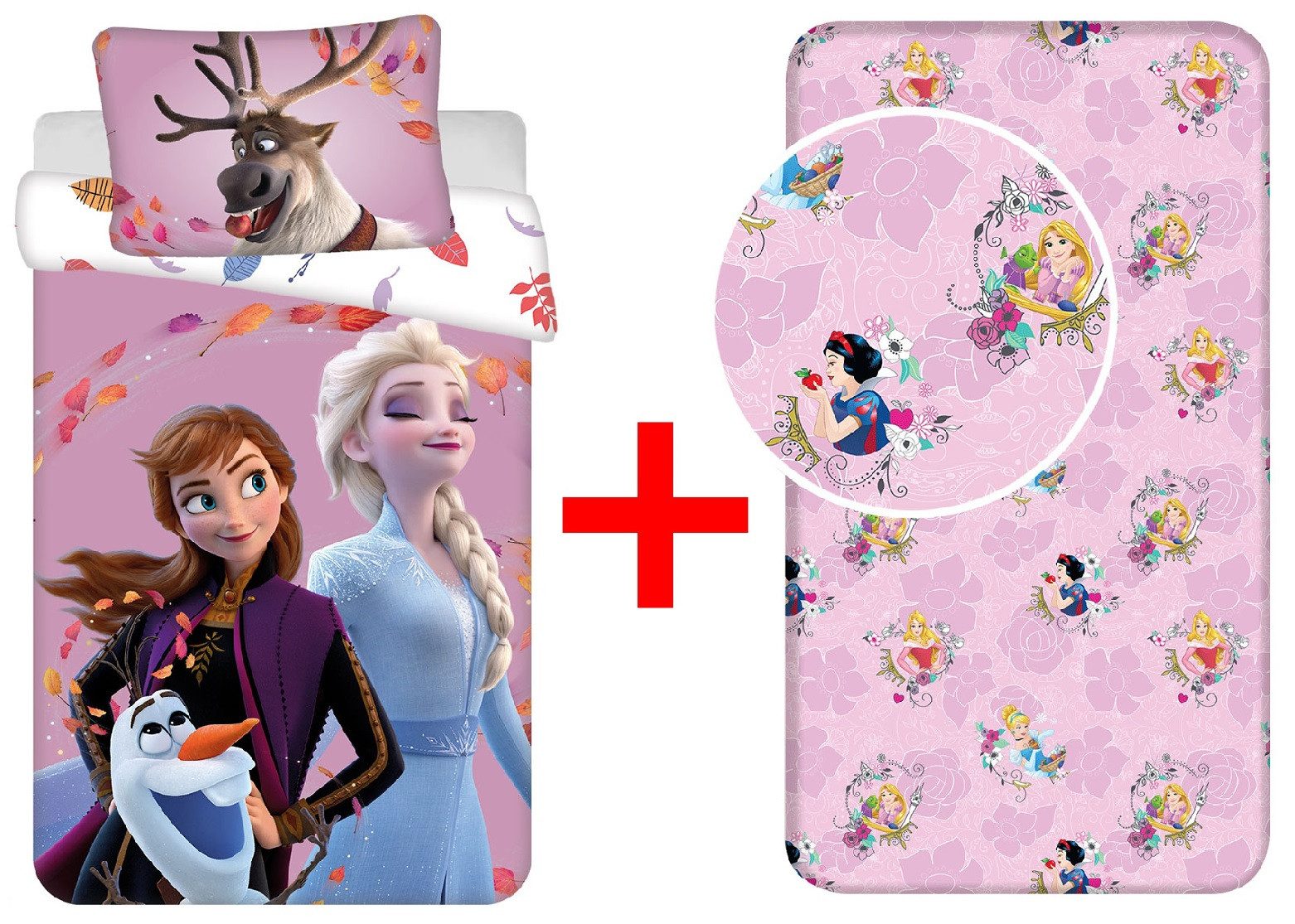 Disney Kinderbettwäsche Disney Frozen Bettwäsche 100x135 + Prinzessinnen Spannbettlaken, Renforcé, 2 teilig