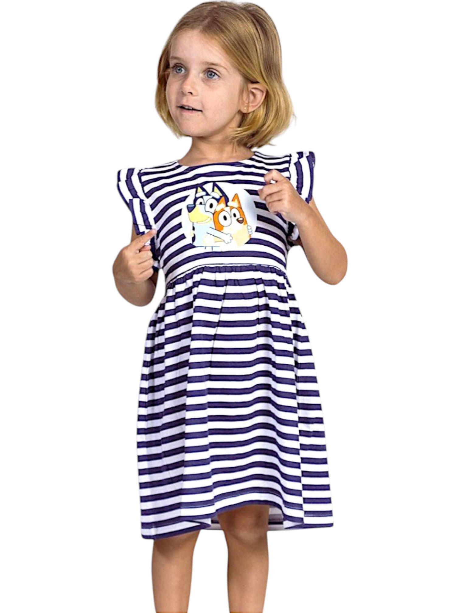 Cerdá Sommerkleid Bluey & Bingo Mädchen Jerseykleid gestreift Gr. 92-116 cm