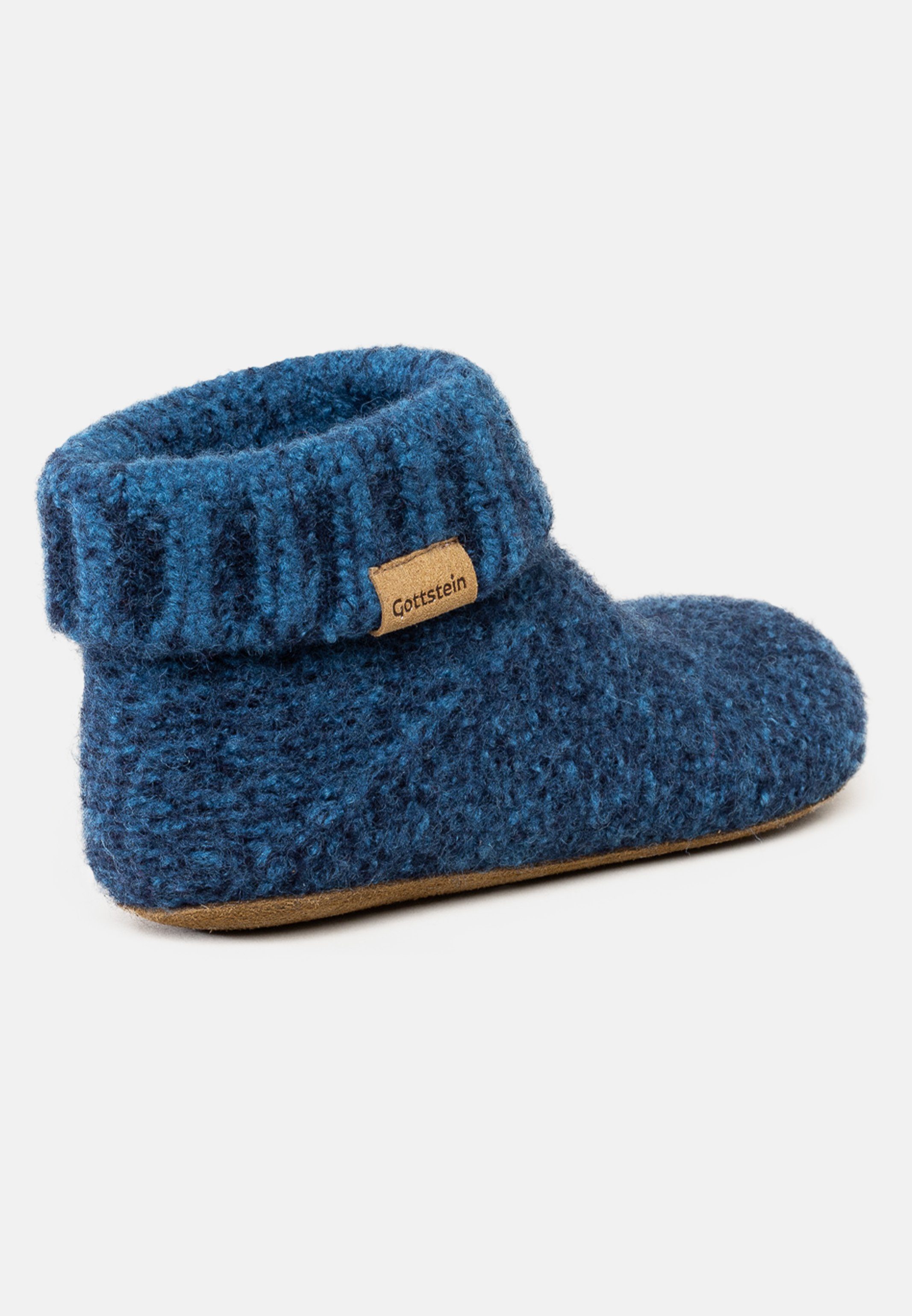 100% Knit Boot Aus aus - Gottstein Sohle Blau Hüttenschuh Schurwolle, Hüttenschuhe Rindsleder