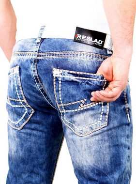 Reslad Slim-fit-Jeans Reslad Herren Jeans Dicke Kontrast Doppel-Naht Used Look Jeanshose Jeans-Hose mit Dicker Kontrastnaht
