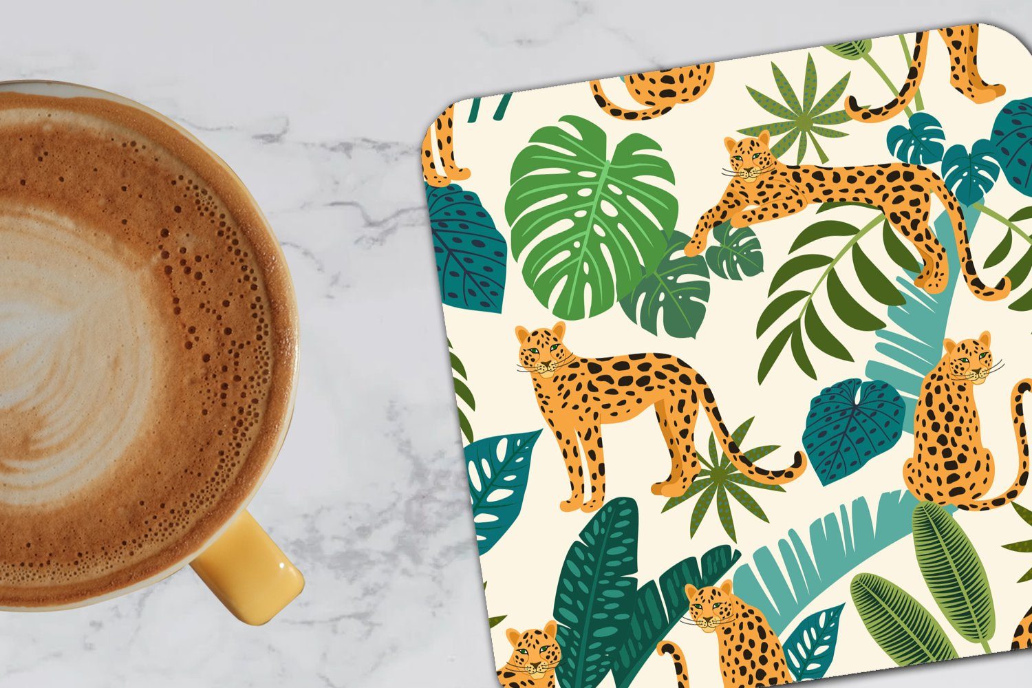 MuchoWow Tasse Glasuntersetzer Muster Jungen, Dschungel Leopard Untersetzer, Tischuntersetzer, Korkuntersetzer, - - Pflanzen - 6-tlg., Zubehör - für - Glasuntersetzer, Mädchen Gläser,