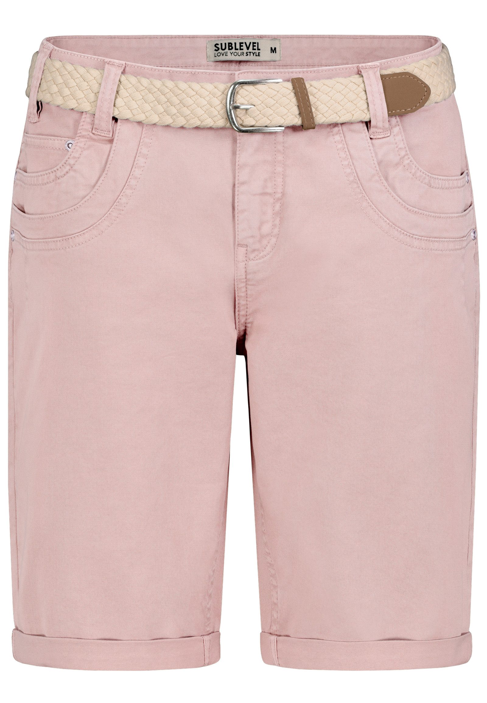 SUBLEVEL Bermudas Damen Short Bermuda kurze Hose Sommer Chino Short Stoff Hose Gürtel