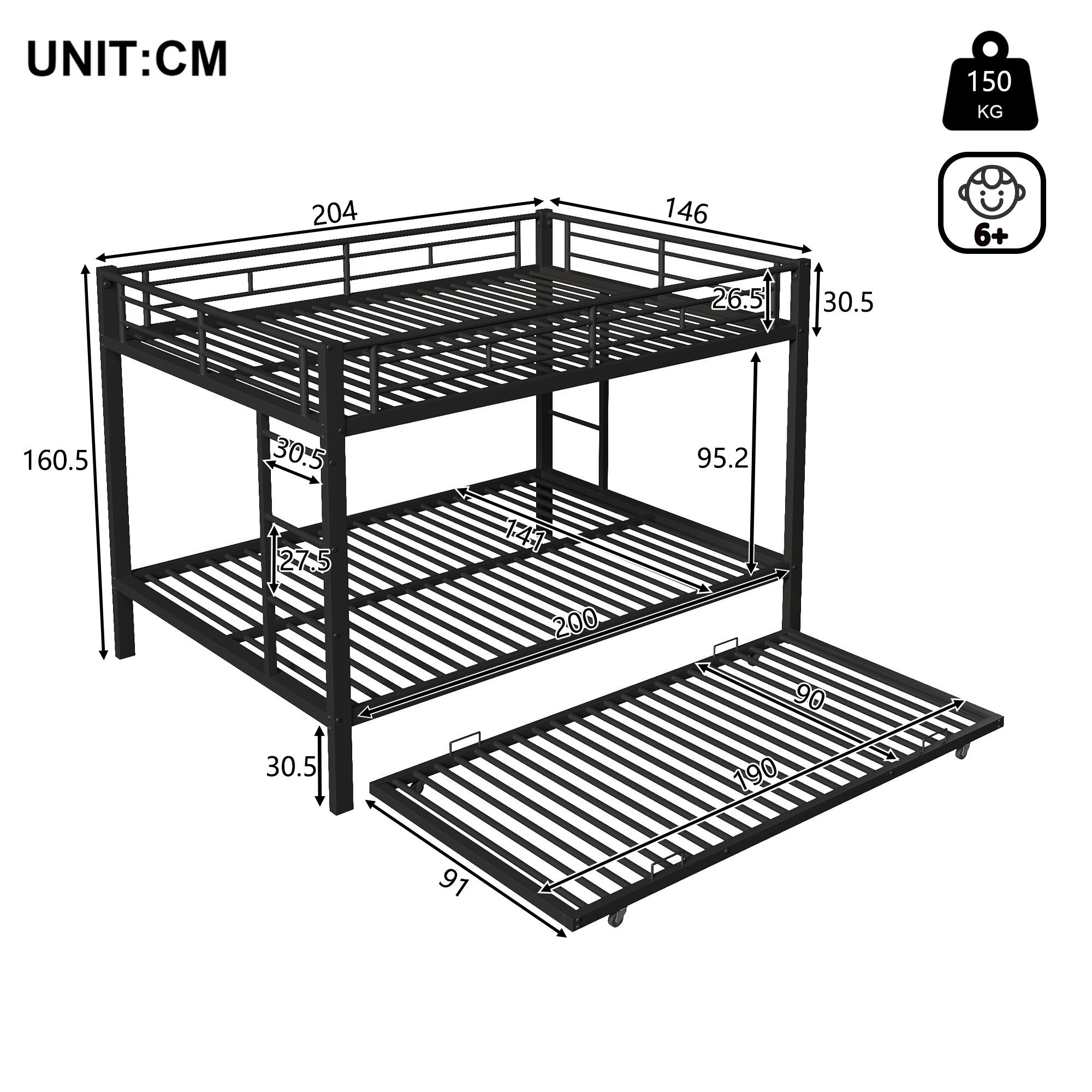 Ulife Etagenbett Hochbett Kinderbett Jugendbett Eisenrahmenbett, hohe Gelän günstig online kaufen