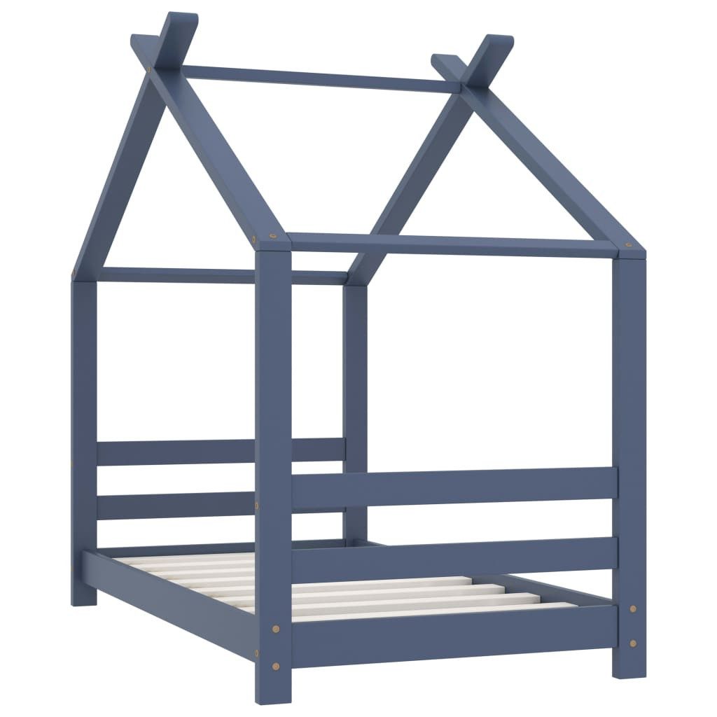 vidaXL Kinderbett 70 x 140 cm Kinderbett mit Himmel Kinderbett-Gestell Grau Massivholz K