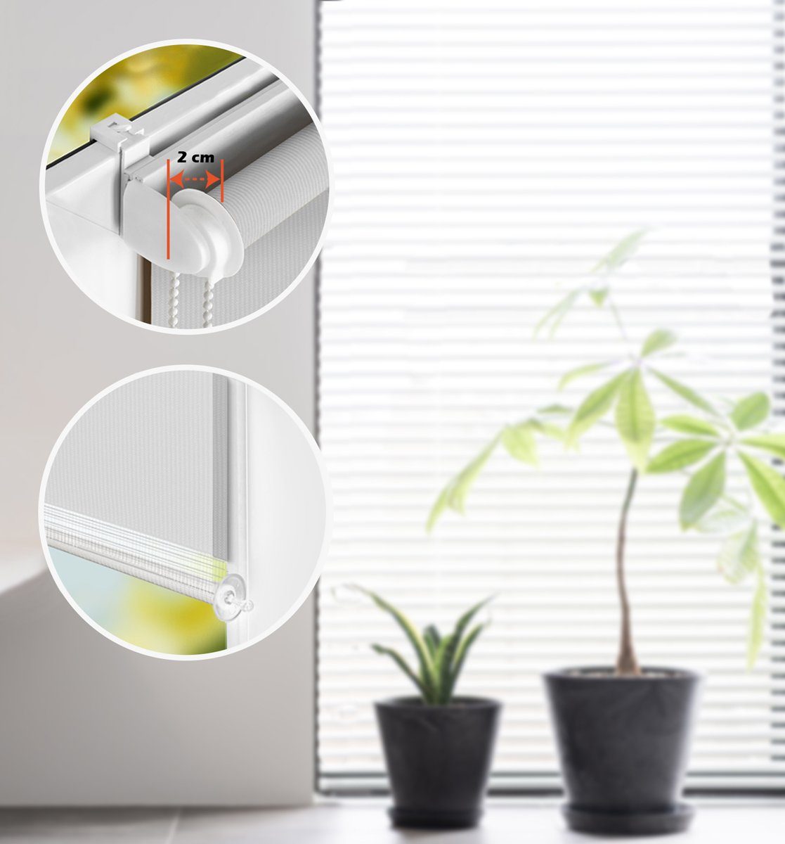 Doppelrollo "NOA", Duo-Rollo, DomDeco, Klemm- oder Schraubmontage, Klemmbar, Kettenzug, ohne Bohren, Sicht- und Blendschutz