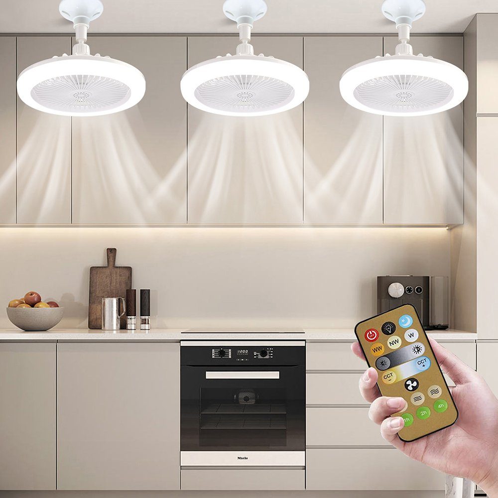 MUPOO Deckenventilator E27 Deckenleuchte Auf Ventilator, Beides Fernbedienung,Leuchte/ Ventilator Deckenventilator Schaltbar mit oder Getrennt Weiß Schnittstelle,LED