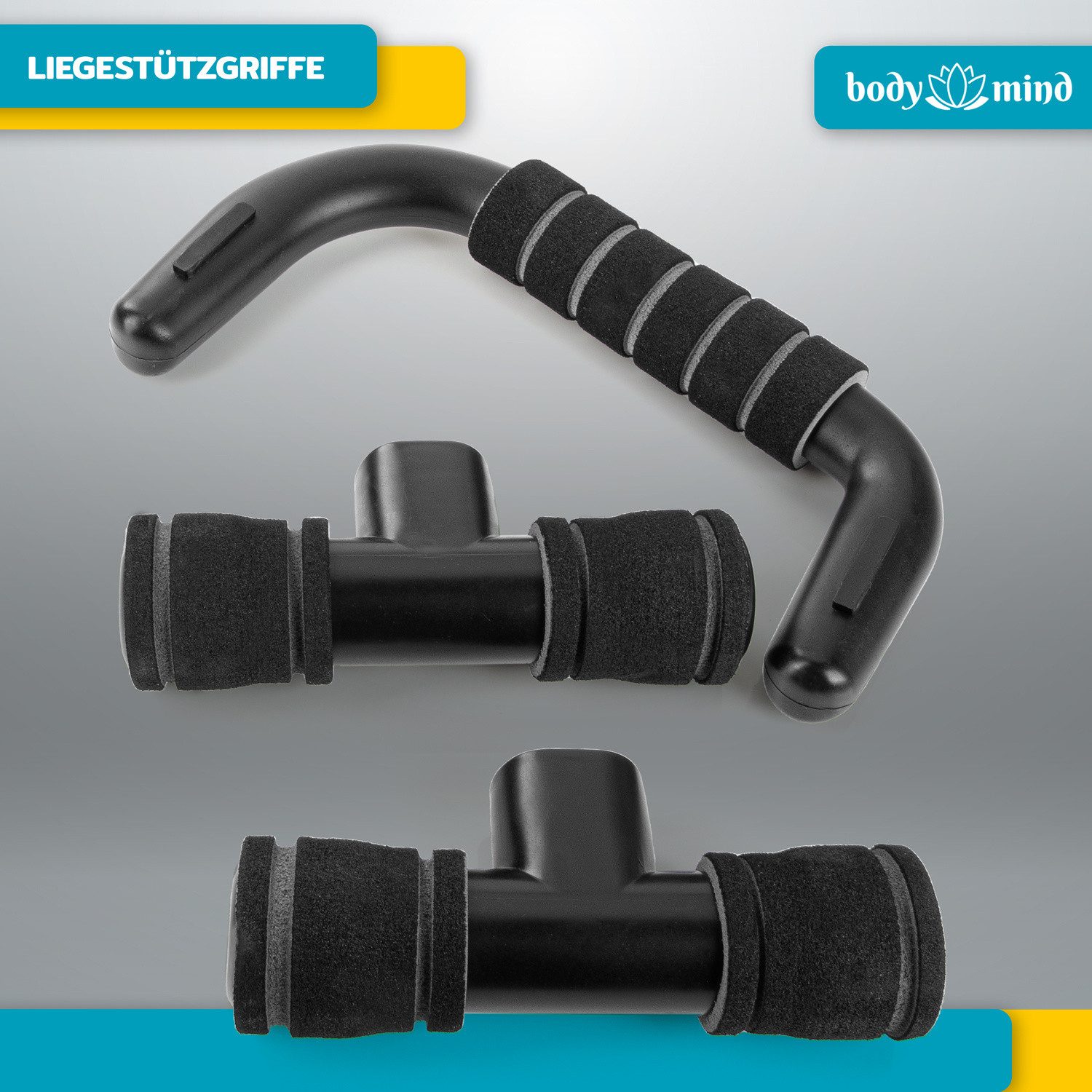Body & Mind Liegestützgriffe BODY & MIND Fitnesstraining-Liegestützgriffe – Handgelenkschonende (Kompakte Trainings-Griffe, Fitness-Rack), für Ganzkörper-Training