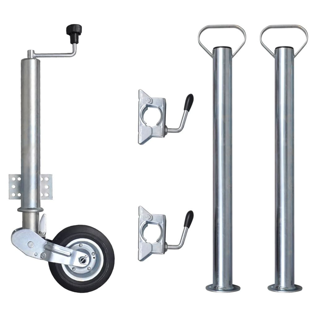 vidaXL Anhänger Stützrad 60 mm mit 2 Stützrohren und 2 Klemmen, 5-tlg.