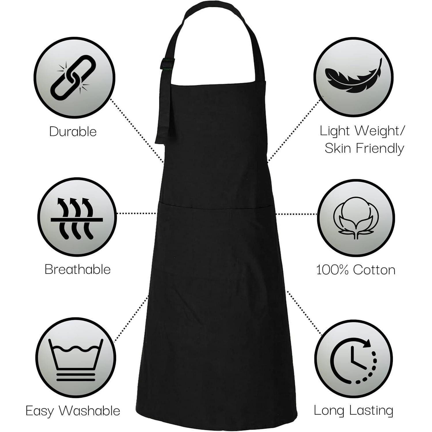 LuxusKollektion Kochschürze Kochschürze Baumwolle 69 x 89 cm 3 Taschen Frauen Männer 2 Schwarz