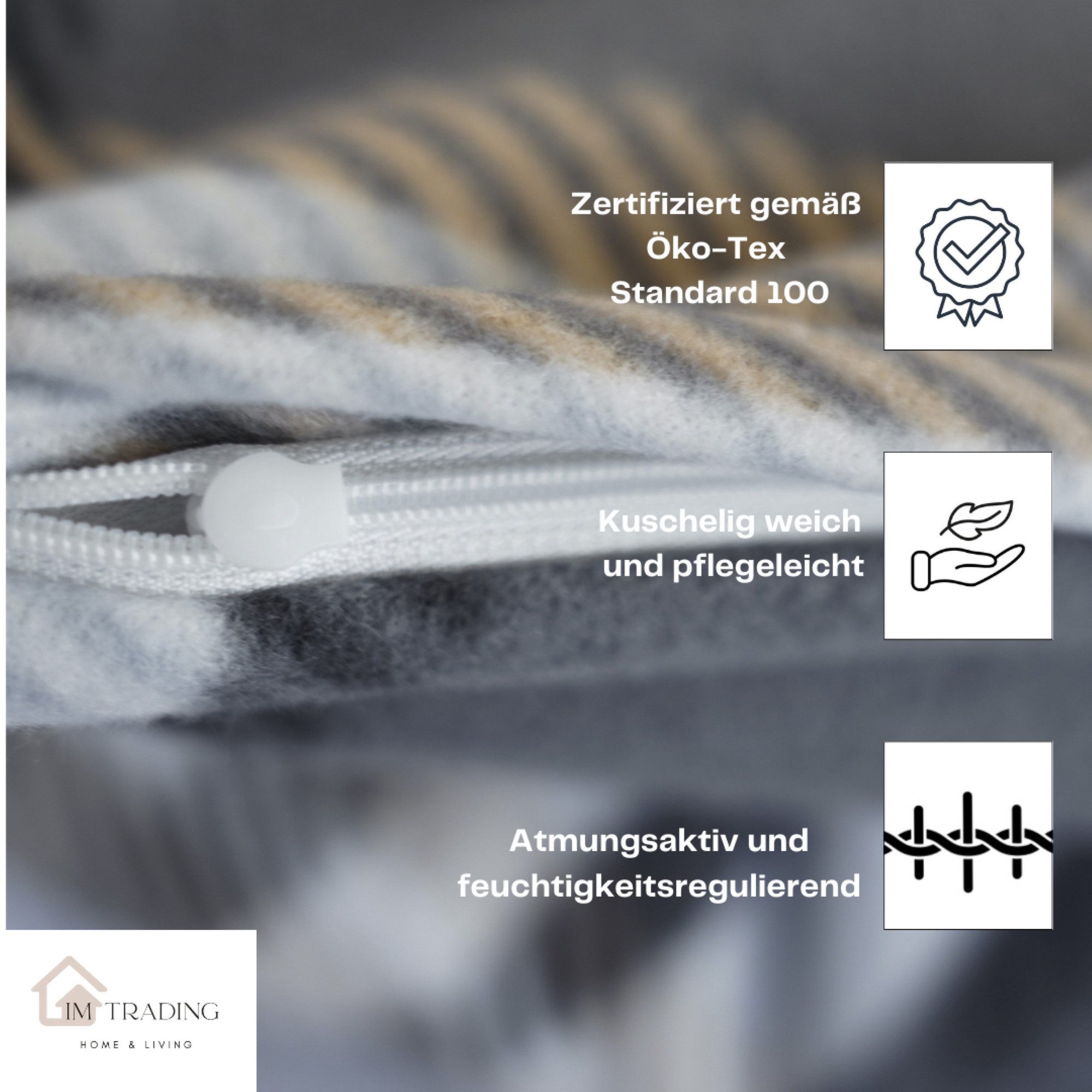 COFI 1453 Bettwäsche Fleece-Bettwäsche anthrazit kariert 100% Polyester mit Reißverschluss – Bild 4 von 5