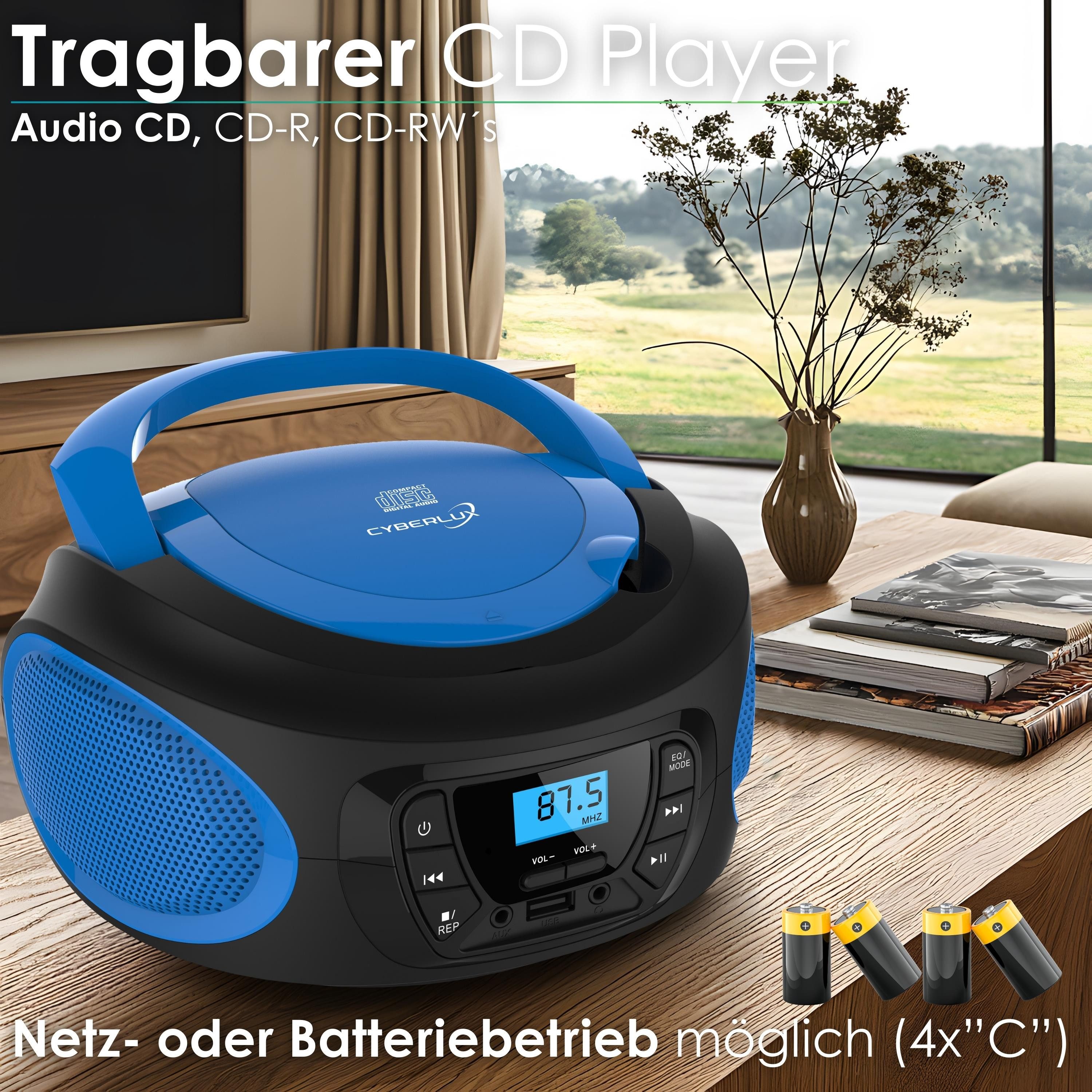 Cyberlux CL-610 tragbarer CD-Player (CD, Kinder CD Player tragbar, Boombox, Musikbox, FM Radio mit MP3 USB)