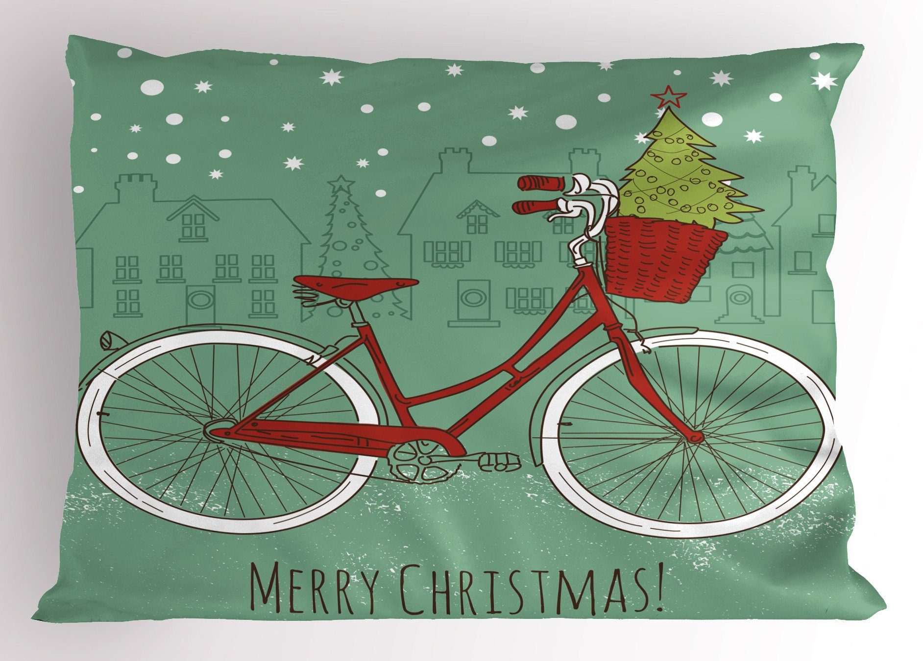 Gedruckter Abakuhaus Kissenbezüge King Weihnachten Dekorativer Retro-Fahrrad-Weihnachtsbaum Stück), Standard (1 Size Kissenbezug,