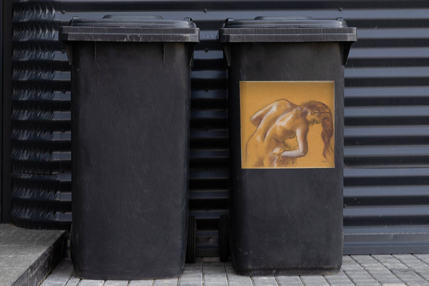 MuchoWow Wandsticker Badende, Degas Abfalbehälter Gemälde - Mülltonne, die von St), Mülleimer-aufkleber, Container, (1 Sticker, abtrocknet Edgar sich