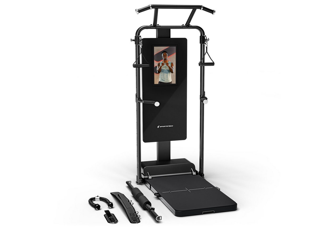 Sportstech Kraftstation sGymPro, (All-in-One Trainingsstation), Elektronischer Widerstand, 21″ Touch-Display mit STL App